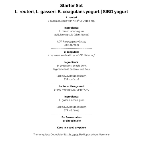 Starter-Set L. reuteri, L. gasseri, B. coagulans-Joghurt | SIBO-Joghurt